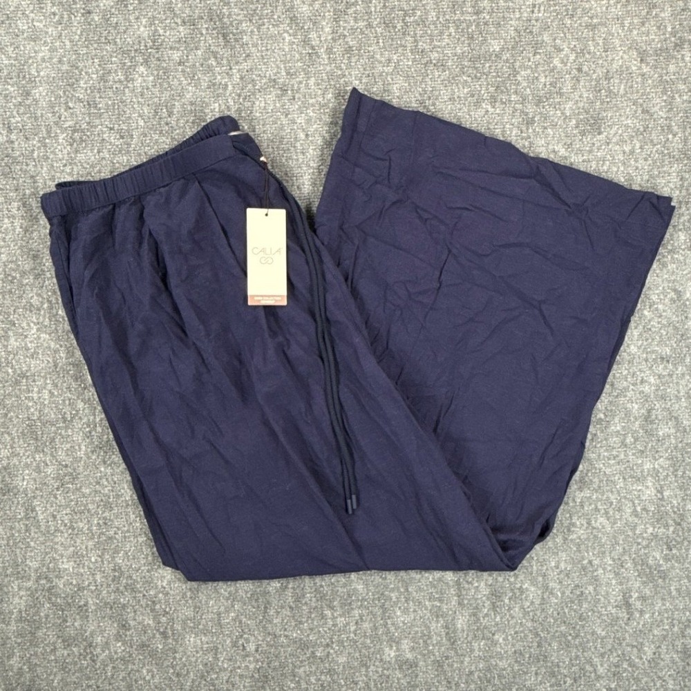 CALIA Womens XXL Opulent Blue Linen Blend Wide Leg Swim Cover Up Pants NWT